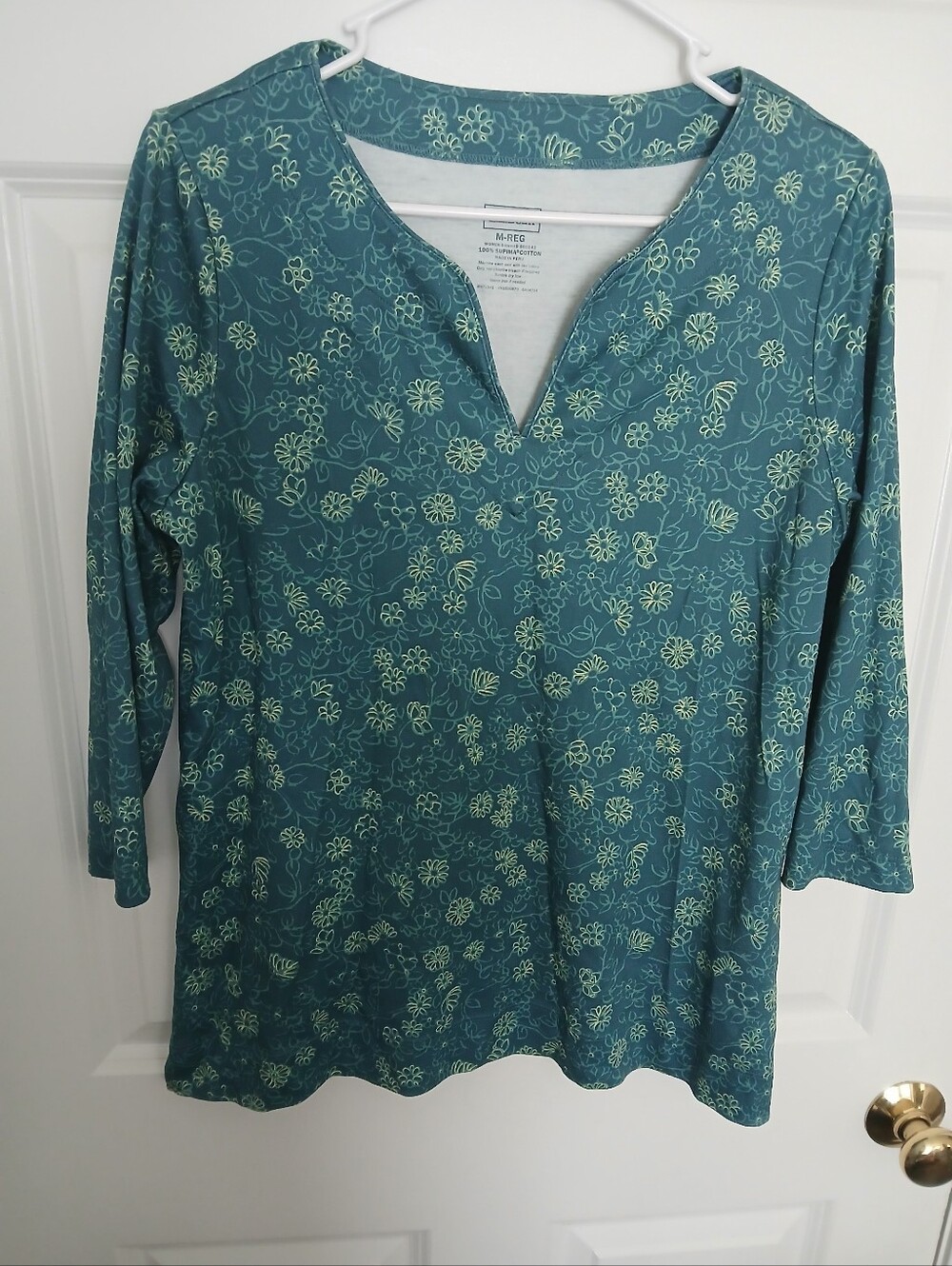 LL. Bean Green Floral 3/4 Sleeve –Women’s Medium (M)